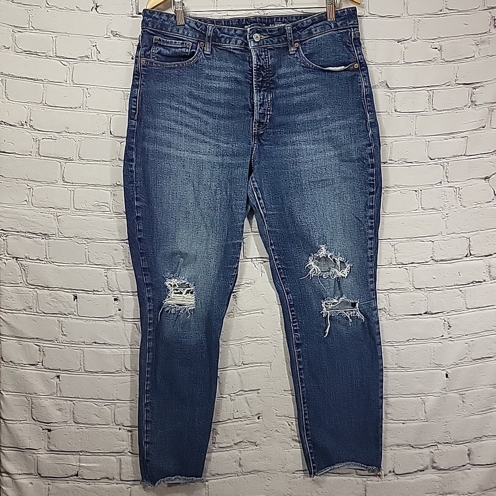 Old Navy Jeans Size 16 OG Straight Button Fly Distressed High‎ Rise Mom Jeans